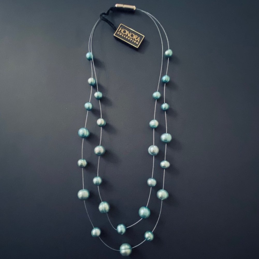 Honora Double-Stranded Aqua Blue Floating Pearl Necklace, NWT